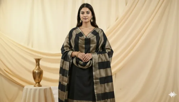 Black_Chanderi_Silk_Premium_&_Elegant_Zari_Weaving_Unstitched_Suit_Set_With_Dupatta_For_Women