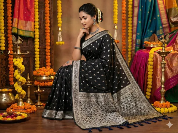 Black_Dola_Silk_Premium_&_Elegant_Zari_Weaving_Saree_With_Unstitched_Blouse_For_Women