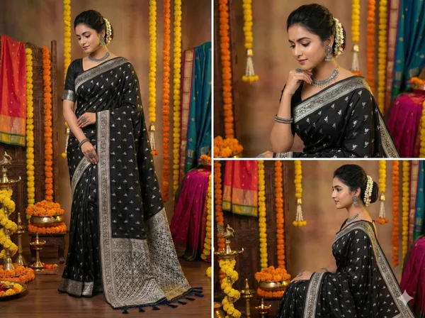 Black_Dola_Silk_Premium_&_Elegant_Zari_Weaving_Saree_With_Unstitched_Blouse_For_Women