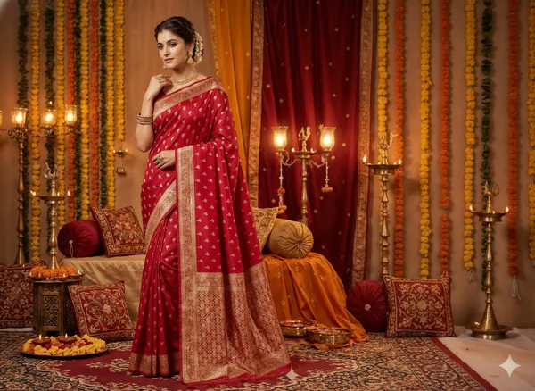 Red_Dola_Silk_Premium_&_Elegant_Zari_Weaving_Saree_With_Unstitched_Blouse_For_Women