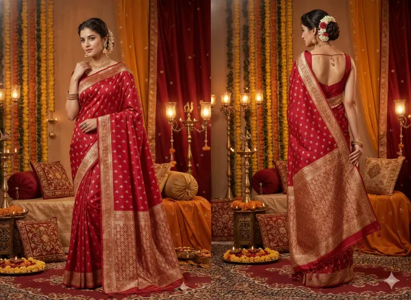Red_Dola_Silk_Premium_&_Elegant_Zari_Weaving_Saree_With_Unstitched_Blouse_For_Women
