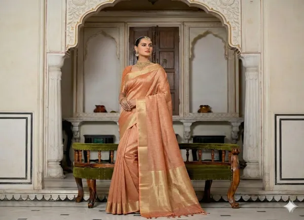 Metallic_Orange_Soft_Tissue_Silk_Premium_&_Elegant_Saree_With_Unstitched_Blouse_For_Women