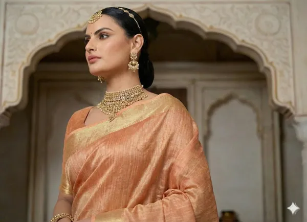Metallic_Orange_Soft_Tissue_Silk_Premium_&_Elegant_Saree_With_Unstitched_Blouse_For_Women