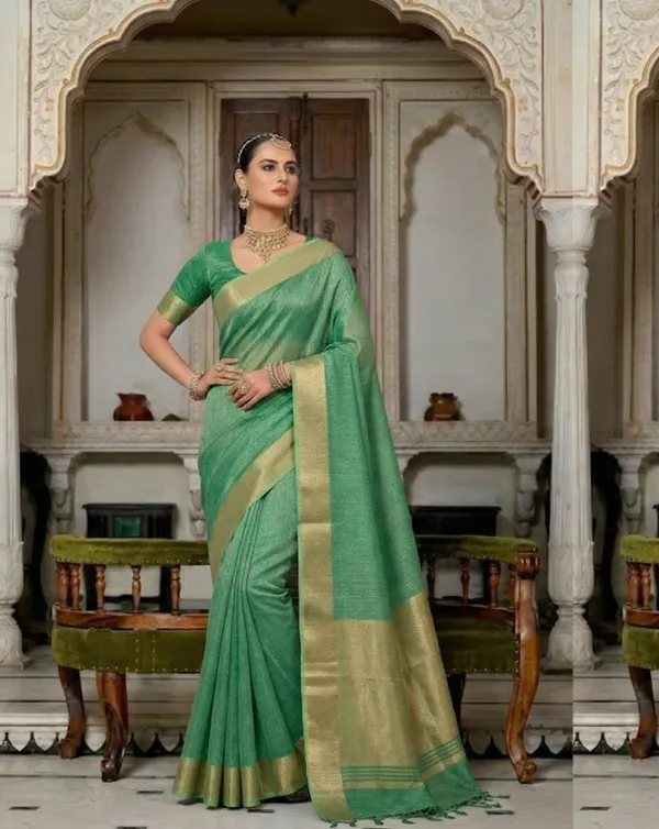 Light_Green_Soft_Tissue_Silk_Premium_&_Elegant_Saree_With_Unstitched_Blouse_For_Women