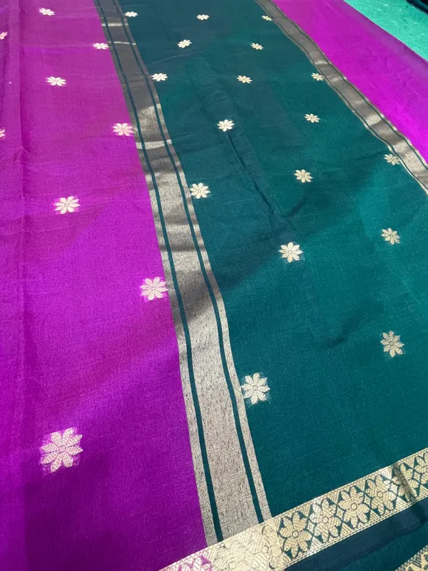 Magenta_And_Green_Banarasi_Cotton_Silk_Premium_&_Elegant_Saree_With_Unstitched_Blouse_For_Women