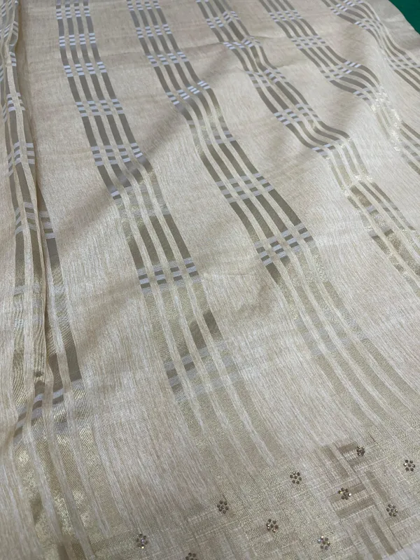 Beige_Soft_Tissue_Silk_Premium_&_Elegant_Resham_Embroidery_Saree_With_Unstitched_Blouse_For_Women