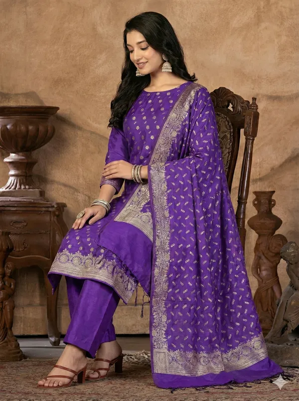 Purple_Butter_Silk_Premium_&_Elegant_Zari_Weaving_Unstitched_Suit_Set_With_Dupatta_For_Women