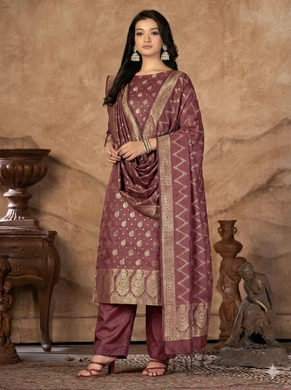 Raspberry_Glace_Butter_Silk_Premium_&_Elegant_Zari_Weaving_Unstitched_Suit_Set_With_Dupatta_For_Women