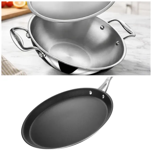 Combo_Of_Silver_Stainless_Steel_Artisan_(28Cm)_Kadhai_For_Home_Unity_and_Stainless_Steel_+_PEEK-Reinforced_Non-Stick_Dosa_Tawa_(30_cm)_For_Home_Uili