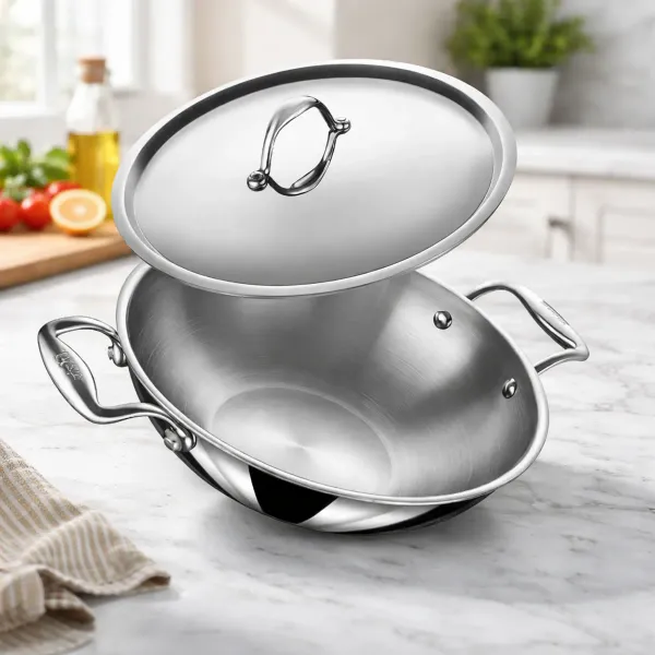 Combo_Of_Silver_Stainless_Steel_Artisan_(28Cm)_Kadhai_For_Home_Unity_and_Stainless_Steel_+_PEEK-Reinforced_Non-Stick_Dosa_Tawa_(30_cm)_For_Home_Uili