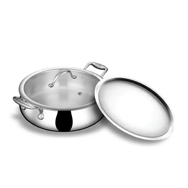 Combo_Of_Stainless_Steel_Biryani_Handi_With_Dual_Lid_8.5L_For_Home_Utility_and_Stainless_Steel_Tea_Pan_(_2L)_With_Lid__For_Home_Unity