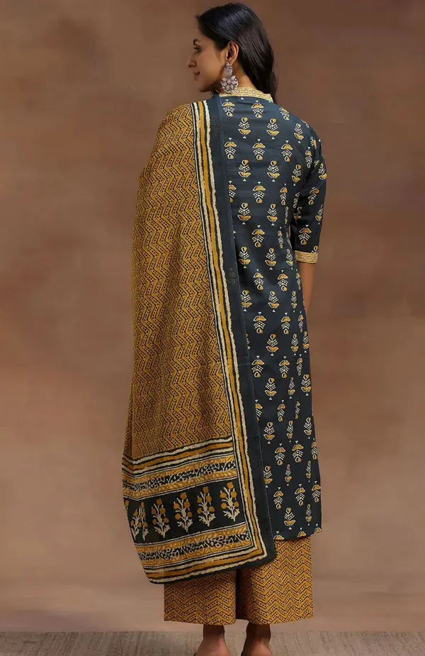 Black_Pure_Cotton_Kurta_with_Pant_&_Dupatta_Set_|_For_Women