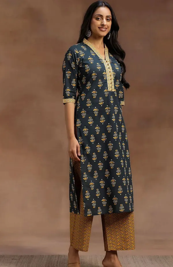 Black_Pure_Cotton_Kurta_with_Pant_&_Dupatta_Set_|_For_Women
