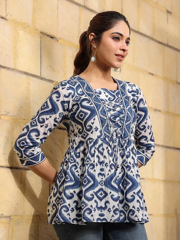 Light_Blue_Viscose_Rayon_Printed_Short_Kurti_|_For_Women