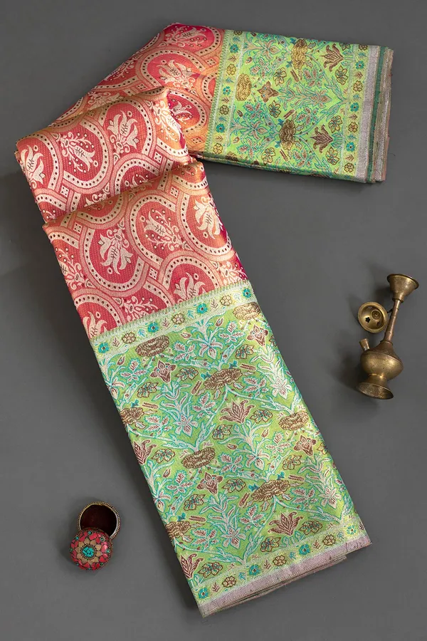 Red_&_Green_Zari_Woven_Kanchipuram_Tissue_Saree_with_Unstitched_Blouse