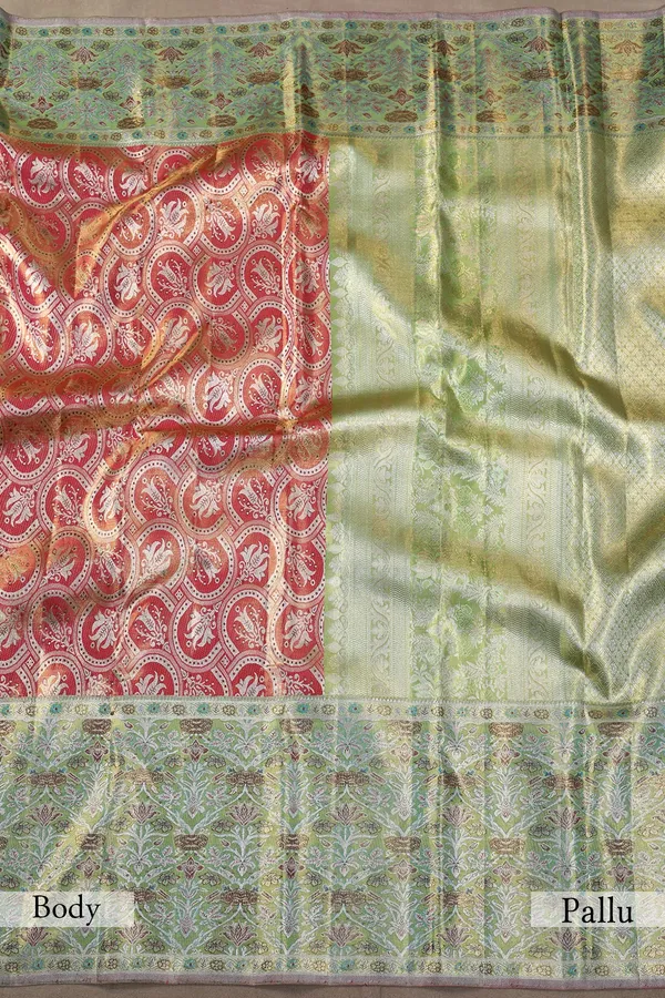 Red_&_Green_Zari_Woven_Kanchipuram_Tissue_Saree_with_Unstitched_Blouse