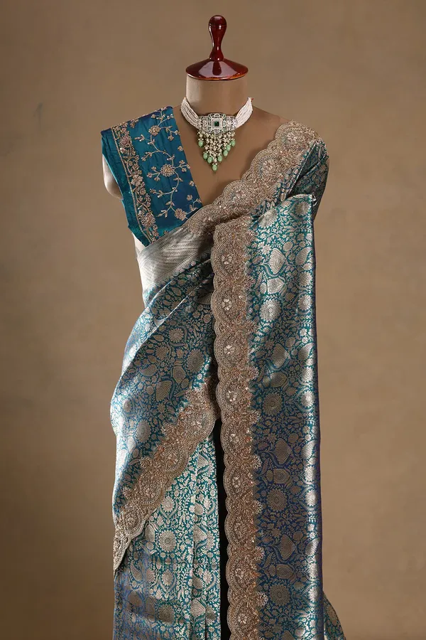 Peacock_Blue_Banarasi_Silk_Saree_with_Heavy_Zardosi_Embroidered_Border