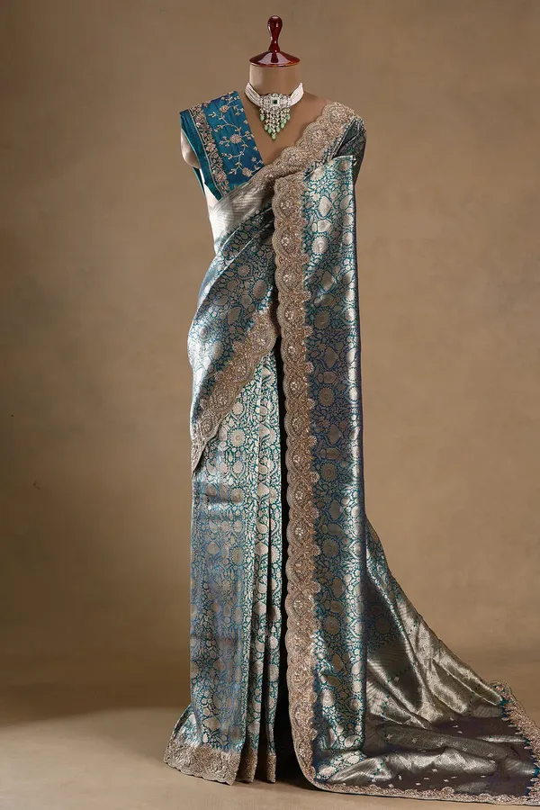 Peacock_Blue_Banarasi_Silk_Saree_with_Heavy_Zardosi_Embroidered_Border