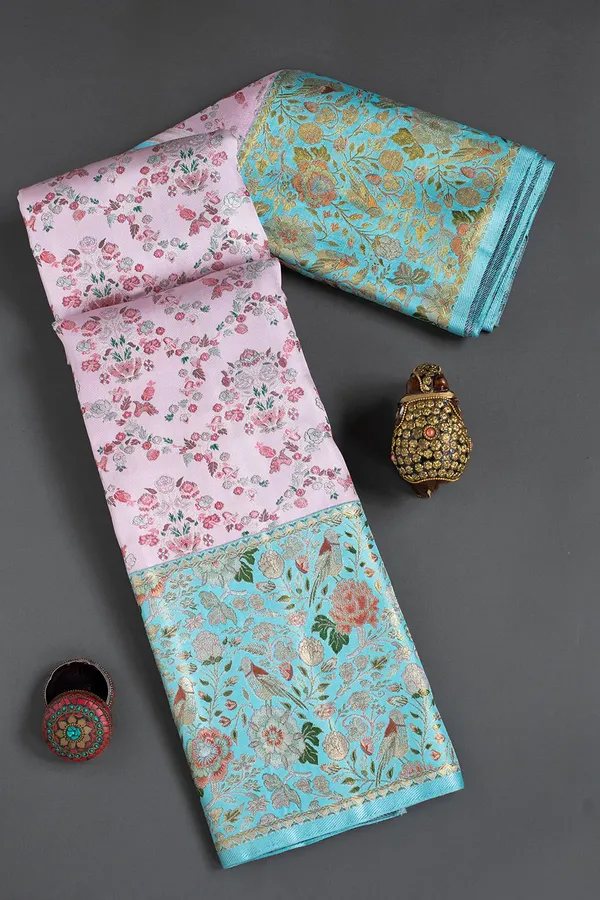 Baby_Pink_&_Aqua_Blue_Floral_Zari_Woven_Kanchipuram_Silk_Saree