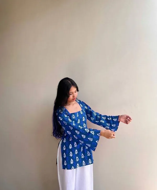 Blue_Pure_Cotton_Printed_Short_Kurti_|_For_Women
