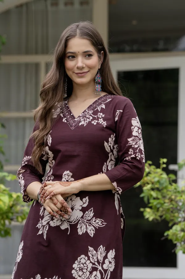 Coffee_Brown_Pure_Cotton_Kurta_with_Pant_&_Dupatta_Set_|_For_Women