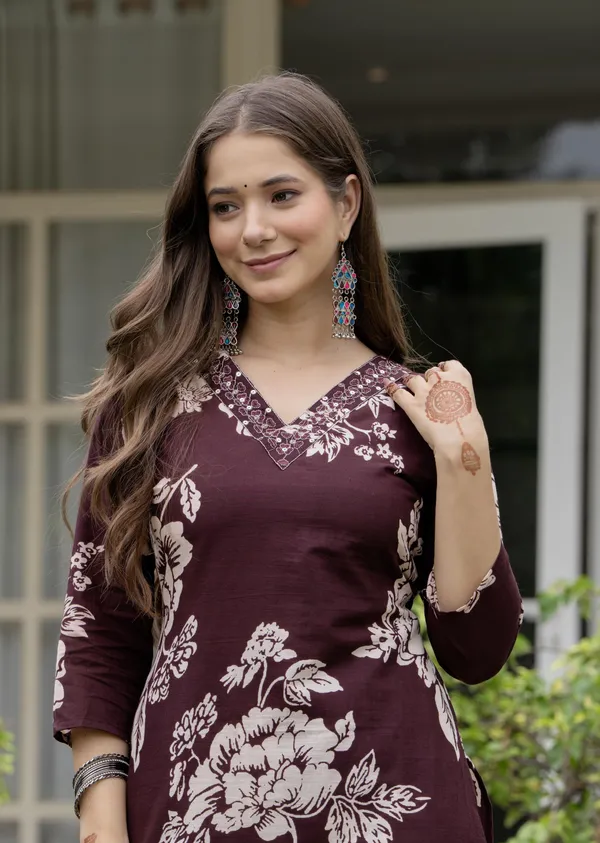 Coffee_Brown_Pure_Cotton_Kurta_with_Pant_&_Dupatta_Set_|_For_Women