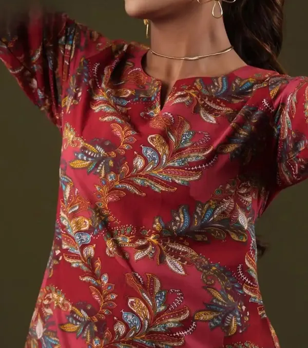 Dark_Maroon_Pure_Cotton_Printed_Short_Kurti_|_For_Women
