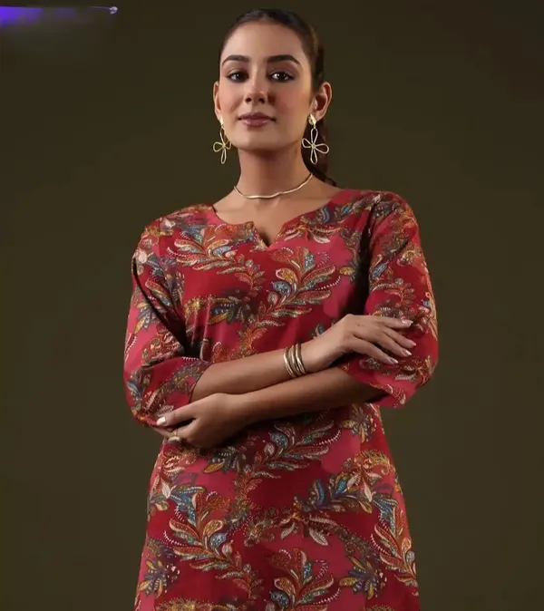Dark_Maroon_Pure_Cotton_Printed_Short_Kurti_|_For_Women