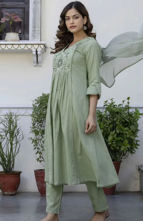 Pista_Pure_Cotton_Kurta_with_Pant_&_Dupatta_Set_|_For_Women