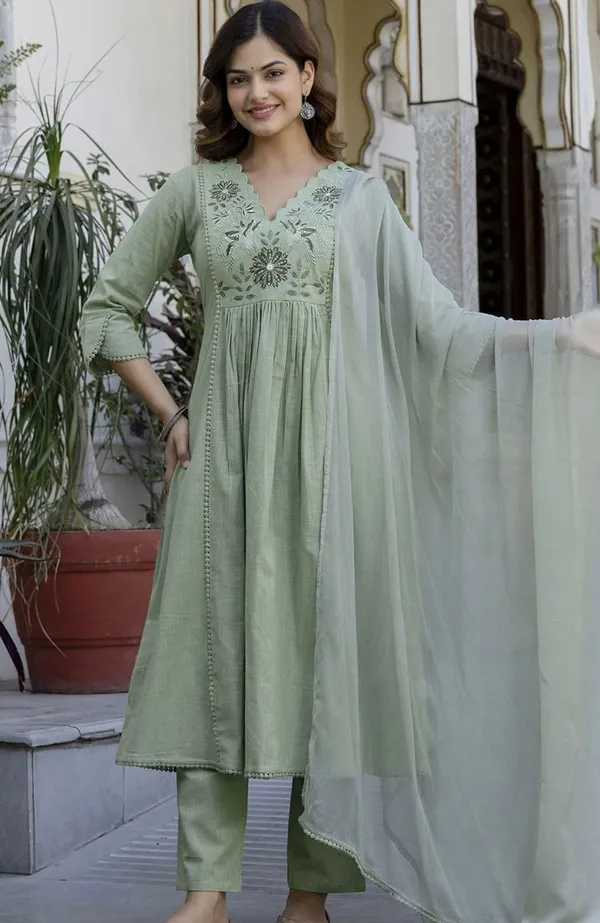 Pista_Pure_Cotton_Kurta_with_Pant_&_Dupatta_Set_|_For_Women