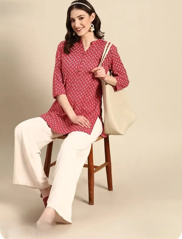 Pink_Pure_Cotton_Printed_Short_Kurti_|_For_Women