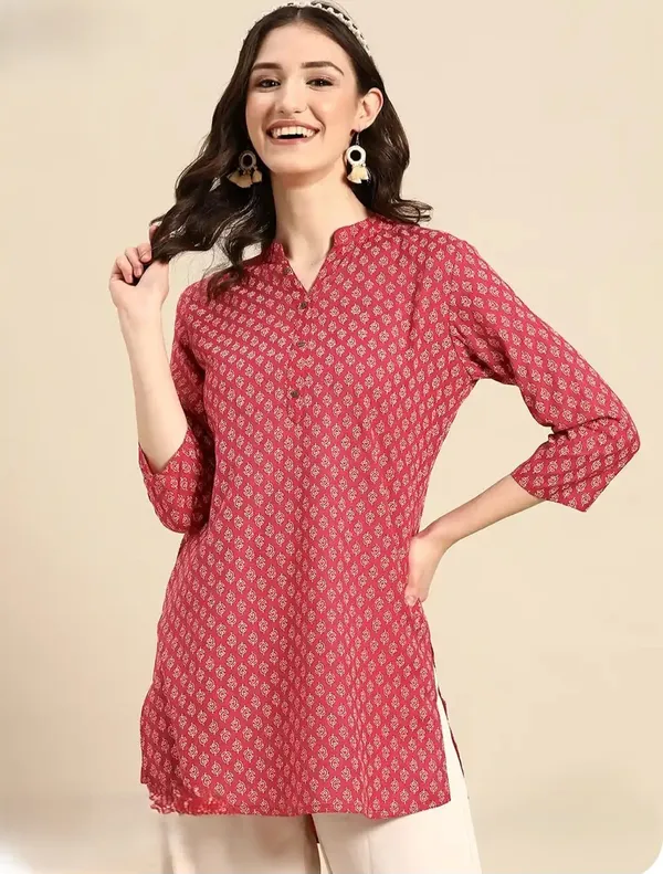 Pink_Pure_Cotton_Printed_Short_Kurti_|_For_Women