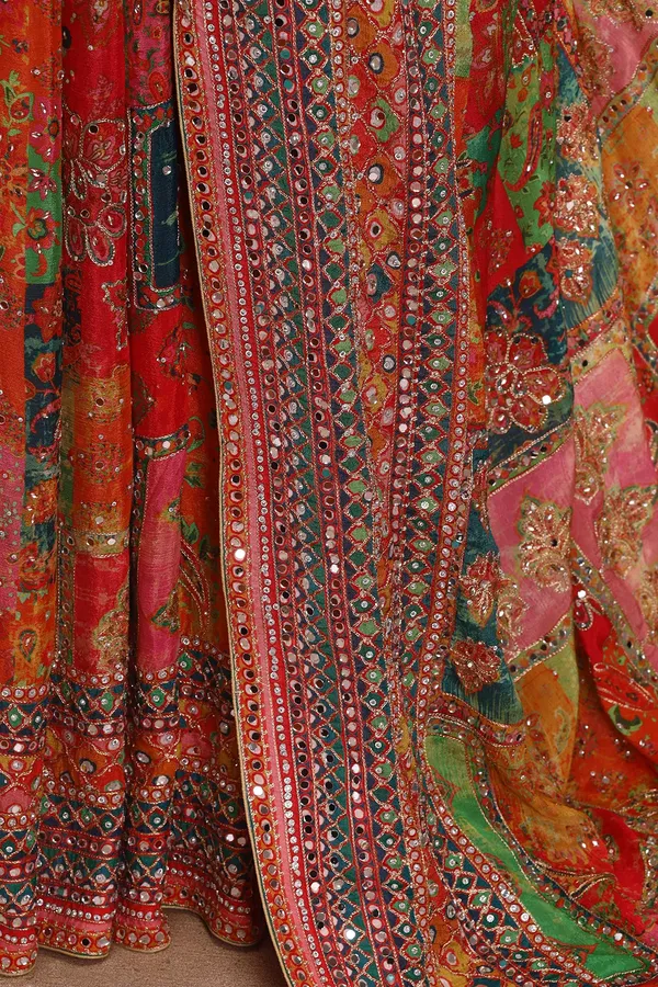 Lime_Green_Printed_Crepe_Saree_with_Embellished_Border_&_Readymade_Blouse