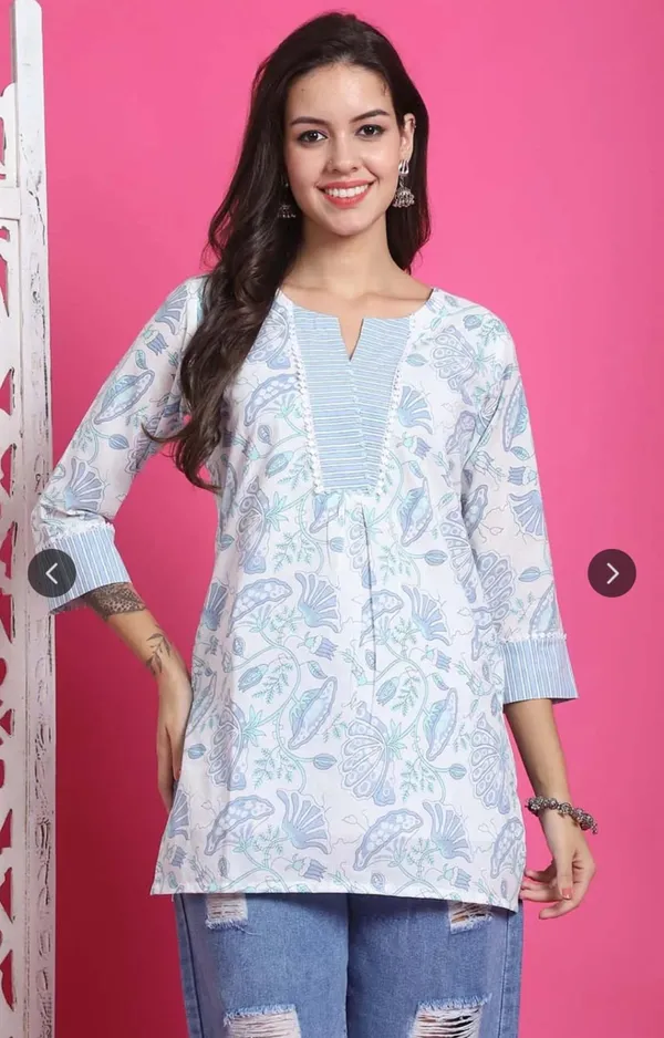 Sky_White_Pure_Cotton_Printed_Short_Kurti_|_For_Women