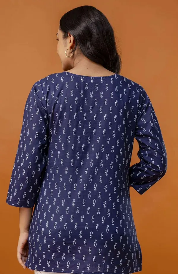 Blue_Pure_Cotton_Printed_Short_Kurti_|_For_Women