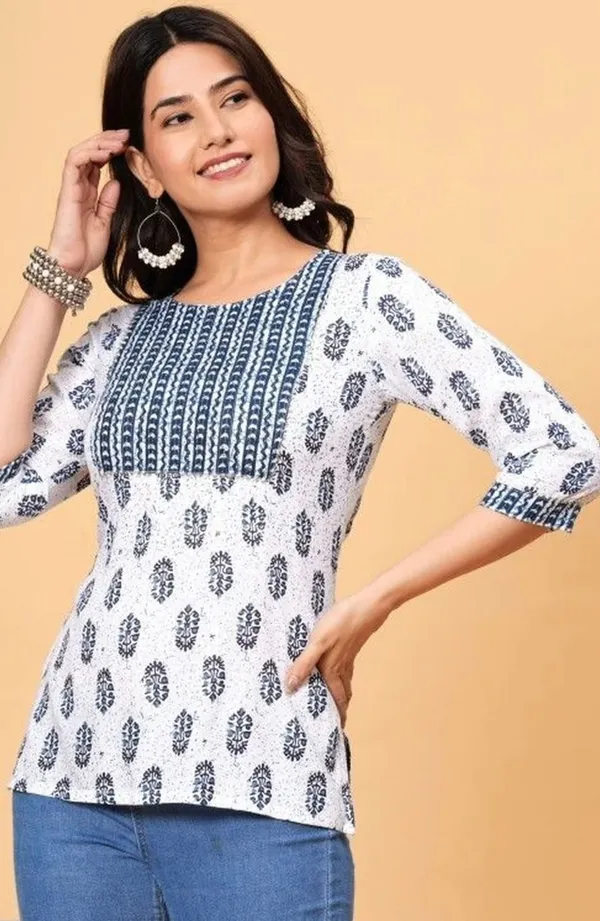 White_Pure_Cotton_Printed_Short_Kurti_|_For_Women
