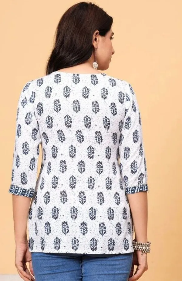 White_Pure_Cotton_Printed_Short_Kurti_|_For_Women
