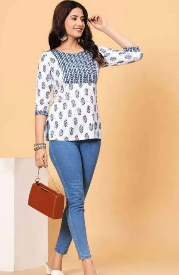 White_Pure_Cotton_Printed_Short_Kurti_|_For_Women