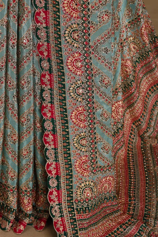 Leaf_Green_Embroidered_Designer_Saree_with_Readymade_Blouse