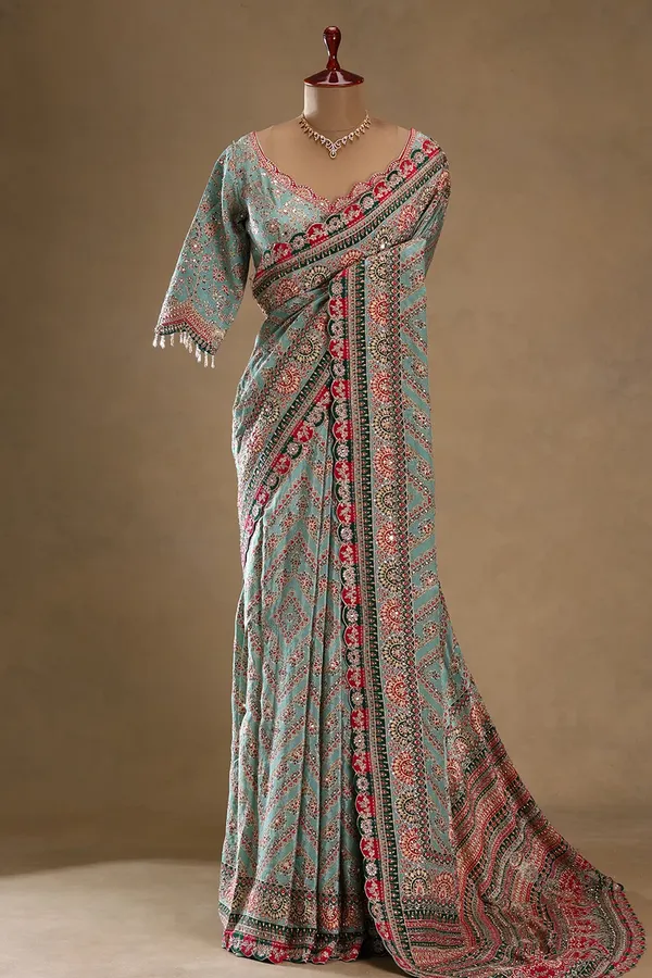 Leaf_Green_Embroidered_Designer_Saree_with_Readymade_Blouse