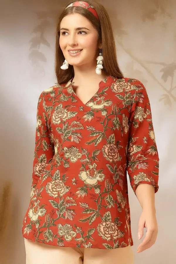 Red_Pure_Cotton_Printed_Short_Kurti_|_For_Women