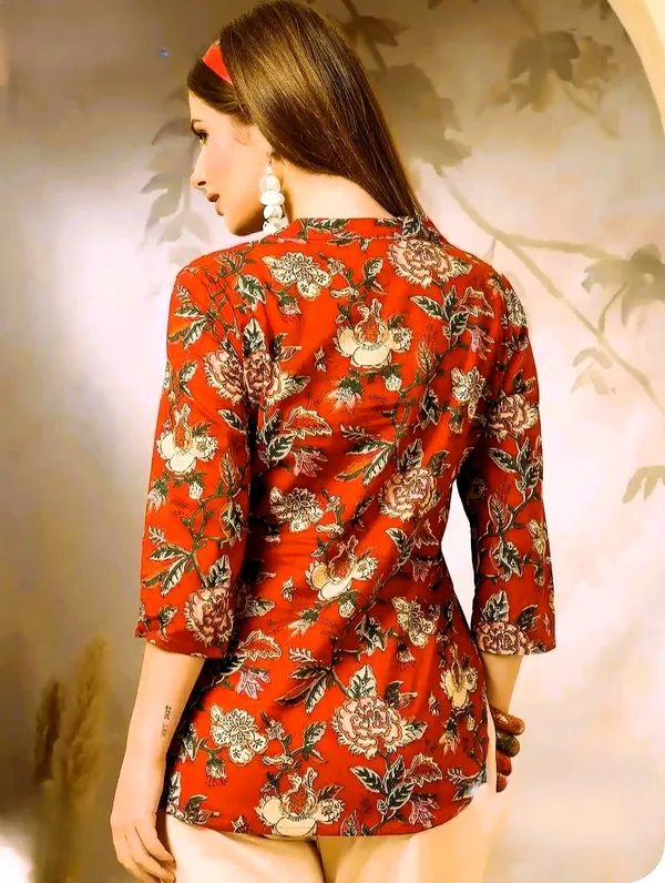 Red_Pure_Cotton_Printed_Short_Kurti_|_For_Women