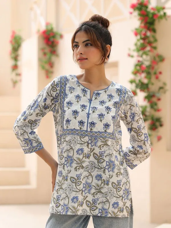 White_Viscose_Rayon_Printed_Short_Kurti_|_For_Women