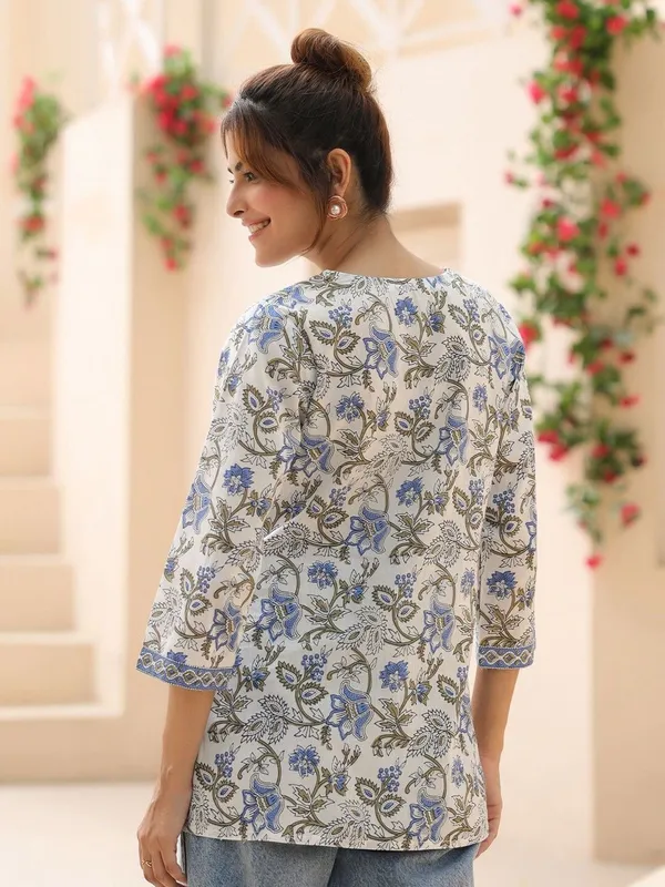 White_Viscose_Rayon_Printed_Short_Kurti_|_For_Women