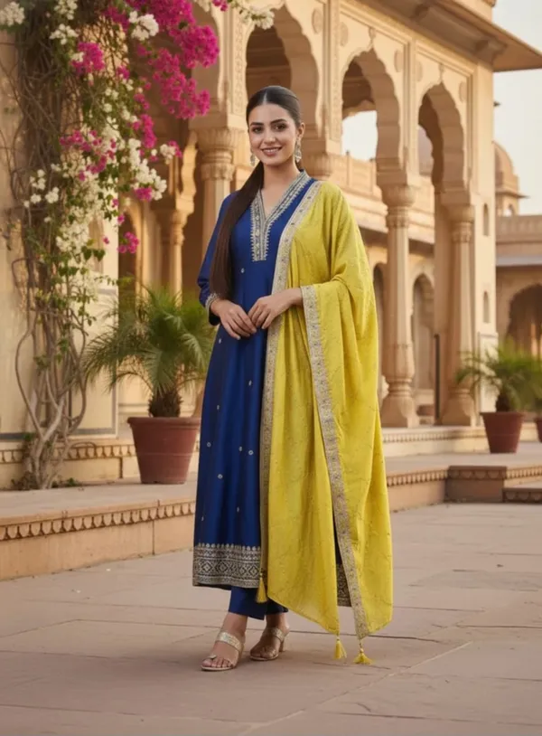 Dark_Blue_Pure_Cotton_Kurta_with_Pant_&_Dupatta_Set_|_For_Women