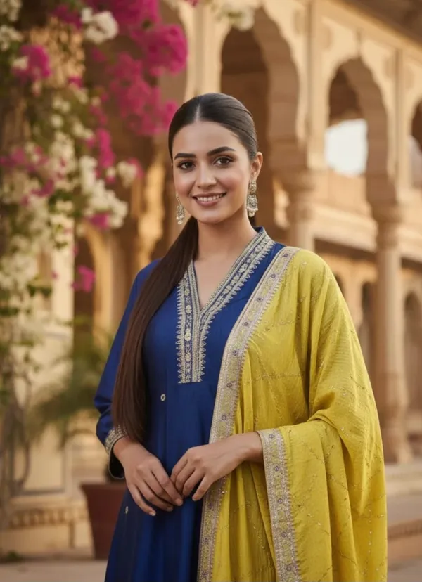 Dark_Blue_Pure_Cotton_Kurta_with_Pant_&_Dupatta_Set_|_For_Women