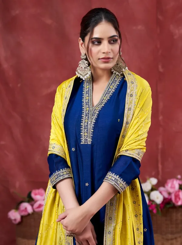 Dark_Blue_Pure_Cotton_Kurta_with_Pant_&_Dupatta_Set_|_For_Women