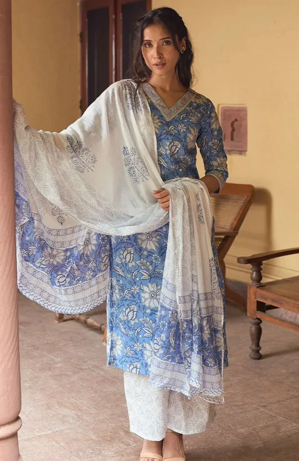 Sky_Blue_Pure_Cotton_Kurta_with_Pant_&_Dupatta_Set_|_For_Women
