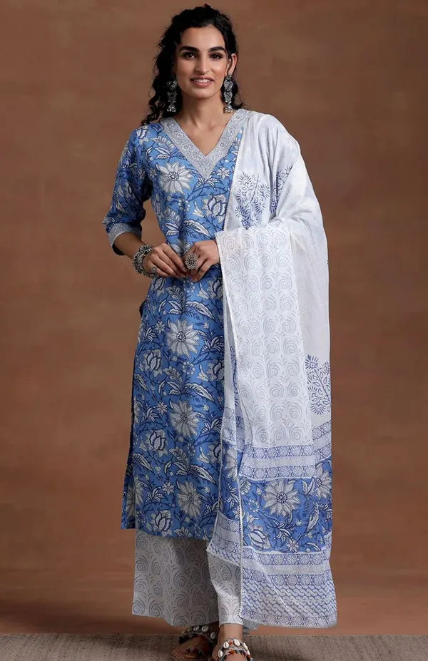 Sky_Blue_Pure_Cotton_Kurta_with_Pant_&_Dupatta_Set_|_For_Women