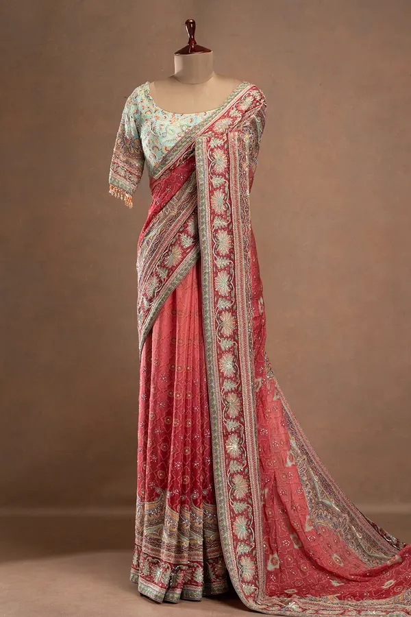 Pink_Ombre_Printed_Crepe_Designer_Saree_with_Embroidered_Contrast_Ready-Made_Blouse